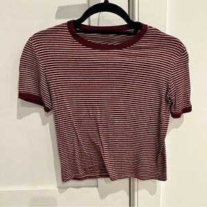 Red and White striped crop tee